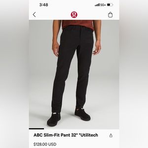 Lululemon ABC Slim-Fit Pant 32” W 33” L.